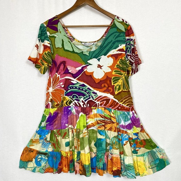 Jams World Dresses & Skirts - Jams World Sz Large Hattie Dress Mini Floral Tropical Vacation Resort Beach Art
